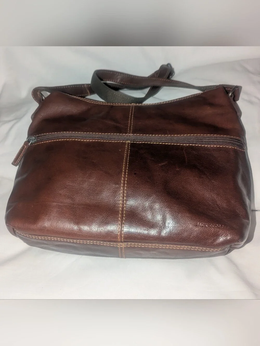 Jack Georges  Up Town  Hobo Brown Leather Hobo Bag with Front Zip Pocket